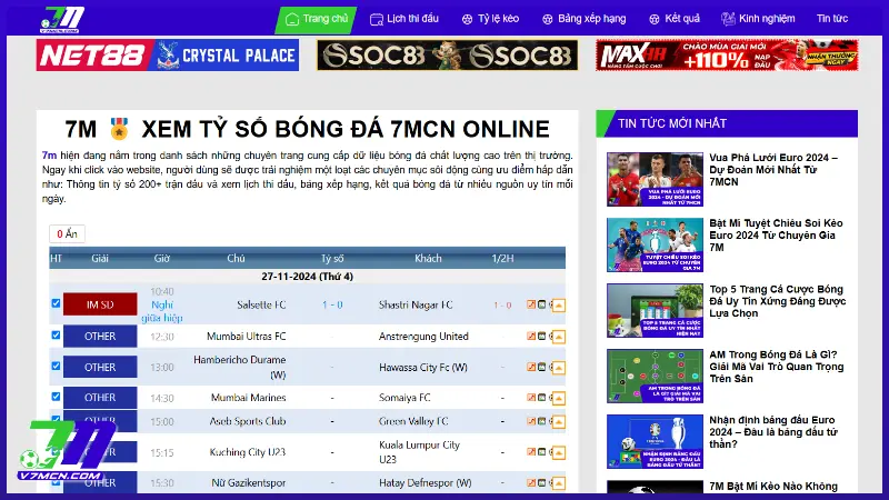 Giao diện của trang bóng đá 7M CN được thiết kế cực kỳ thông minh và tinh tế