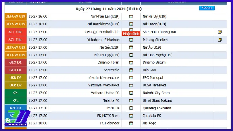 Giới thiệu về lịch thi đấu 7M