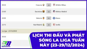 Lịch thi đấu và phát sóng La Liga tuần này (23-29/12/2024)